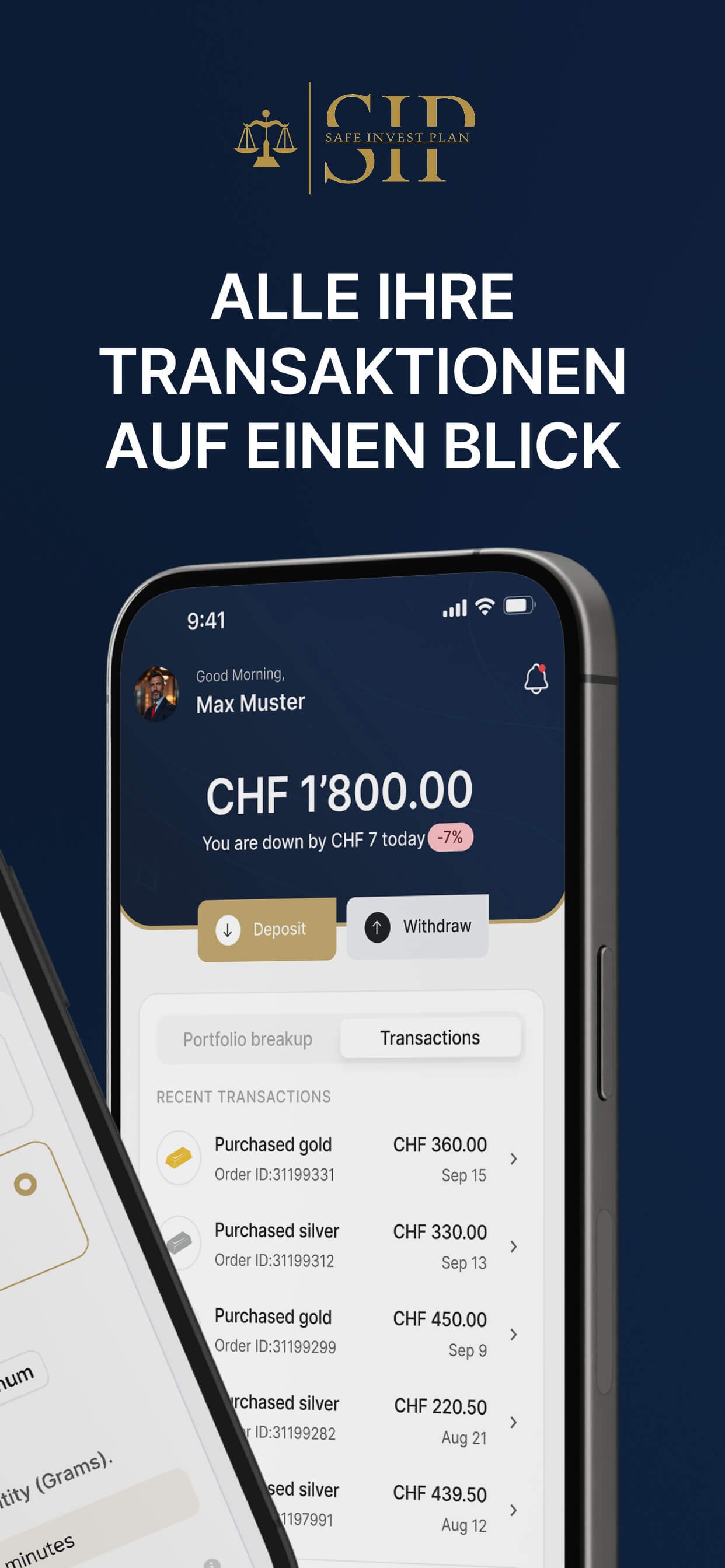 SIP-App-Mockup: Transaktionen überblicken